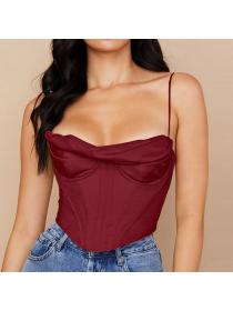 Outlet hot style European fashion women's hot models sexy satin fishbone pleated camisole