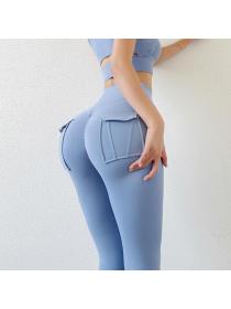 European Style Pure Color  High-Waist Workout Butt Lift Pants