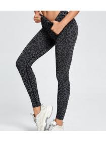 European Style Leopard Grain High-waist Hip-lifting Tights Yoga Pants