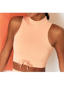 High Neck Yoga Vest With Drawstring Sports Bra
