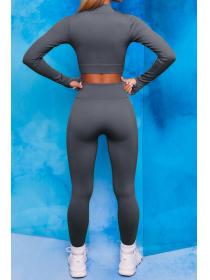 Long Sleeve Chest Zipper Running Sports Fitness Drawstring Suits 