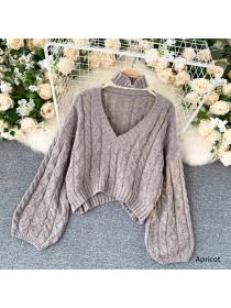Outlet Autumn new loose long-sleeved V-neck Plain wool sweater for women