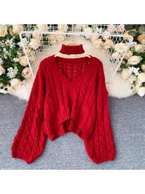Outlet Autumn new loose long-sleeved V-neck Plain wool sweater for women