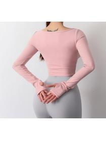 Outlet Button-decorated sports t-shirt women's tight-fitting elastic quick-drying running yoga top