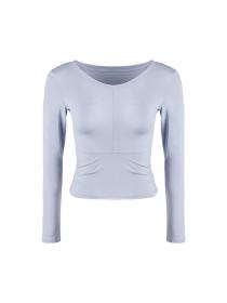 Outlet Fashion New in V-neck quick-drying yoga top women's tight-fitting long-sleeved running fitness clothes 