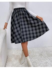 On Sale Grid Printing Tall Waist Fashion Skirt  