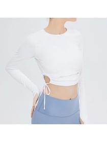 Outlet New women's hollow drawstring simple yoga clothes long-sleeved top