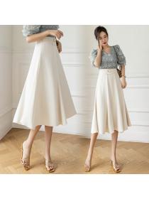 Outlet New style High waist A-line Skirt Metal Button Midi Skirt for women