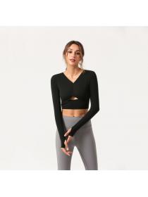 Outlet New style ladies V-Neck Sports Fitness Long-sleeved Fashion Sexy Yoga top