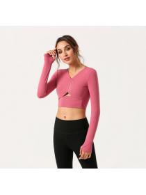 Outlet New style ladies V-Neck Sports Fitness Long-sleeved Fashion Sexy Yoga top