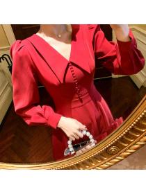 Outlet Fashion new Vintage style Elegant temperament slim mid-length dress