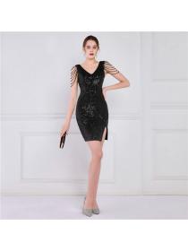 Outlet Women's Banquet evening dress sequins short dress party dress