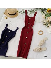 Outlet New style summer temperament square-collar slim-fit sleeveless slit dress