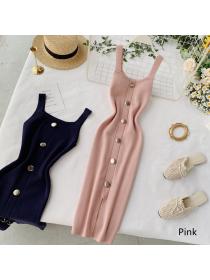 Outlet New style summer temperament square-collar slim-fit sleeveless slit dress