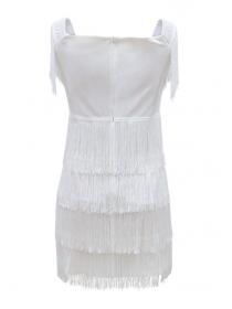 Outlet hot style White Off-shoulder Tassel Sexy Bodycon dress 