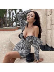 Outlet hot style Sexy Plaid High-waist Hip-full Strapless Bodycon dress