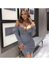 Outlet hot style Sexy Plaid High-waist Hip-full Strapless Bodycon dress