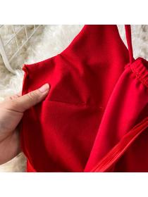 Outlet Korean fashion summer drawstring pleated slimming suspender bottoming dress