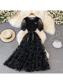 Outlet Round-neck knitted puffy dress elegant temperament dress