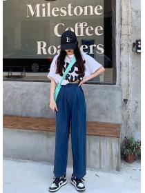 Outlet Korean fashion trendy Straight-cut loose wide-leg trousers jeans