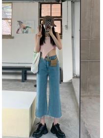 Outlet Vintage style Trendy flared trousers wide-leg denim cropped jeans