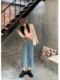 Outlet Vintage style Trendy flared trousers wide-leg denim cropped jeans 