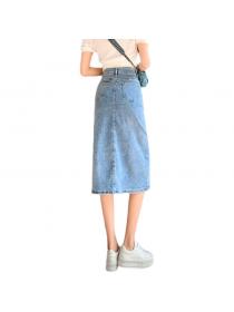 Outlet Spring New Soft A-line Blue Washed Denim Midi Skirt