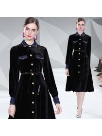 Outlet New fashion mid-length velvet matching dress