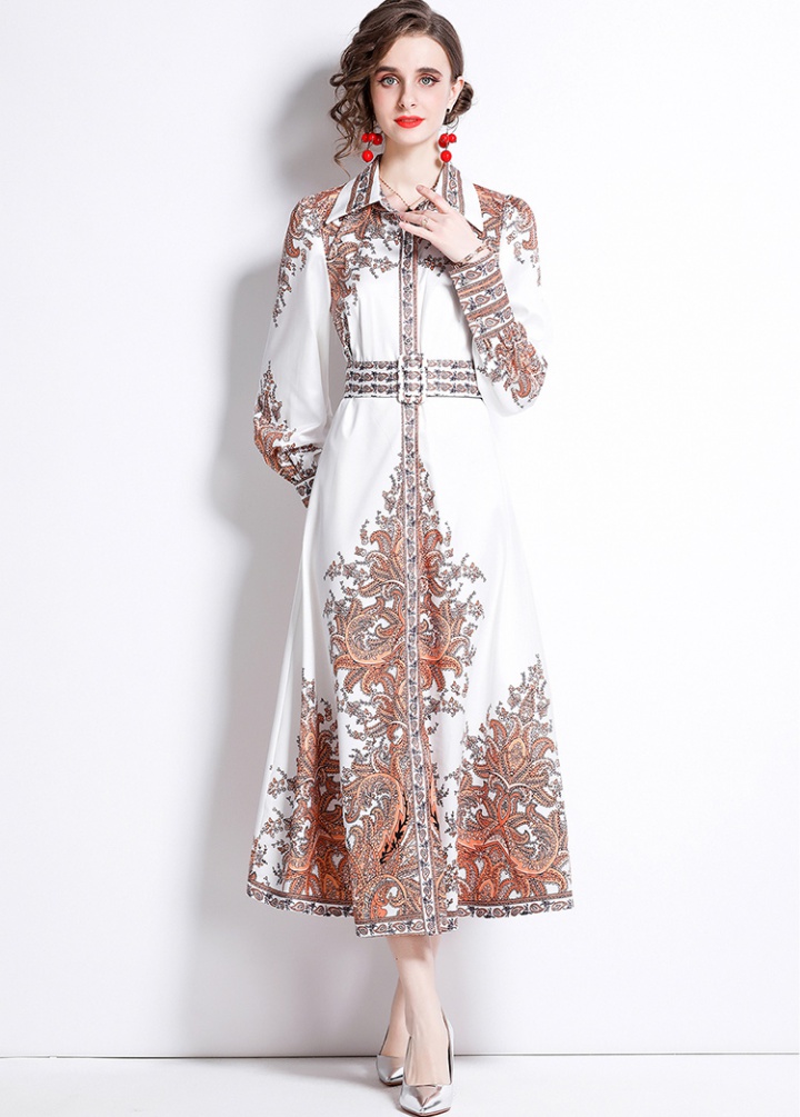 Outlet Printing lapel long sleeve fashion spring dress