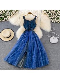 Outlet Vintage style embroidery slim denim dress elegant long dress