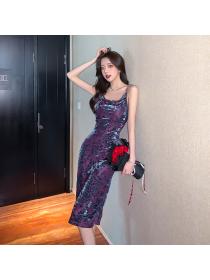 Outlet Burning flowers sexy slim mesh sling dress