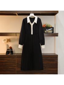 [L-4XL]Spring new women's Plus size slim elastic waist pleated long dress