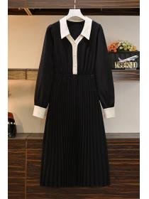 [L-4XL]Spring new women's Plus size slim elastic waist pleated long dress