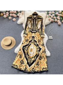Outlet Printing retro big skirt long dress spring temperament dress