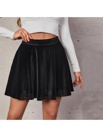 Outlet Women's Casual Plain Velvet Skirt Short Mini A-Line Skirt