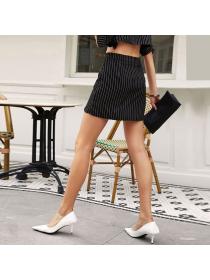 Outlet hot selling split A-line casual striped black skirt Slim short skirt for women