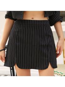 Outlet hot selling split A-line casual striped black skirt Slim short skirt for women