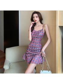Outlet Lotus leaf edges drawstring sexy sling dress for women