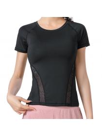 Outlet Spring and summer quick-drying round-neck short-sleeved women's running fitness sports top tight elastic T-shirt 