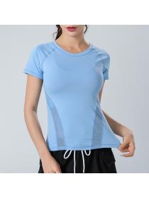 Outlet Spring and summer quick-drying round-neck short-sleeved women's running fitness sports top tight elastic T-shirt 