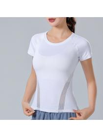 Outlet Spring and summer quick-drying round-neck short-sleeved women's running fitness sports top tight elastic T-shirt 