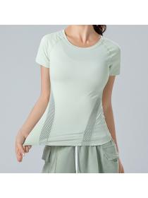 Outlet Spring and summer quick-drying round-neck short-sleeved women's running fitness sports top tight elastic T-shirt 