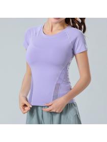 Outlet Spring and summer quick-drying round-neck short-sleeved women's running fitness sports top tight elastic T-shirt 