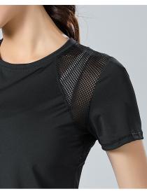 Spring and summer yoga sports fitness top round-neck mesh breathable quick-drying short-sleeved tight elastic T-shirt