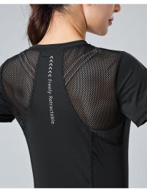 Spring and summer yoga sports fitness top round-neck mesh breathable quick-drying short-sleeved tight elastic T-shirt