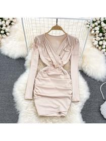 On Sale Short long sleeve slim irregular temperament fold dress