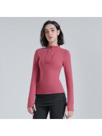 long-sleeved zipper stand collar sportswear tight-fitting quick-drying elastic fitness clothes fo...