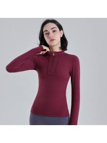 long-sleeved zipper stand collar sportswear tight-fitting quick-drying elastic fitness clothes for women