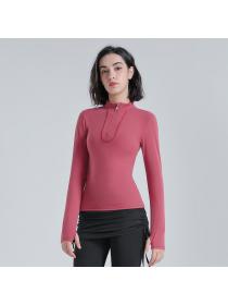 long-sleeved zipper stand collar sportswear tight-fitting quick-drying elastic fitness clothes for women