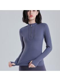 long-sleeved zipper stand collar sportswear tight-fitting quick-drying elastic fitness clothes for women